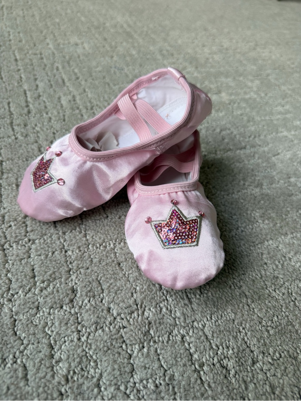 Pink Satin Sequin Crown Ballet Shoes size 10